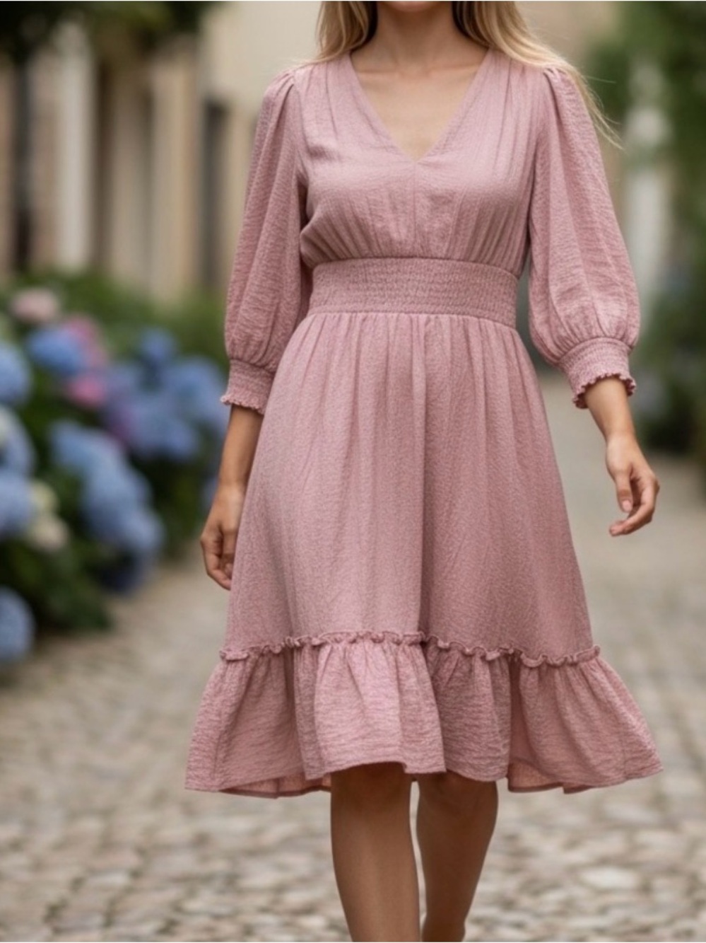 CALVIN KLEIN Lavender 3/4 Sleeve Ruffle A-Line Dress Size 8 Crinkle Feminine